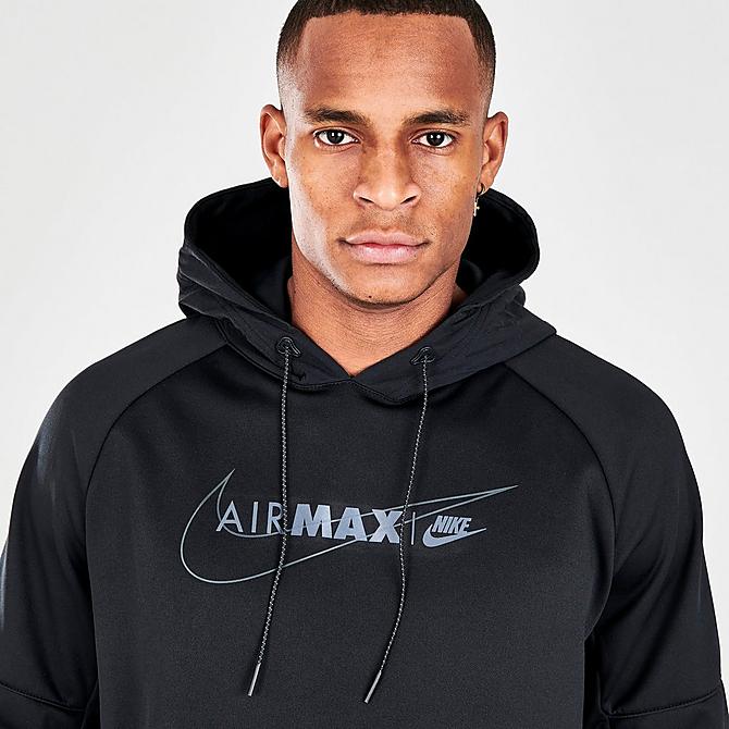 On Model 5 view of Men's Nike Sportswear Air Max Fleece Pullover Hoodie in Black/Black/Black Click to zoom