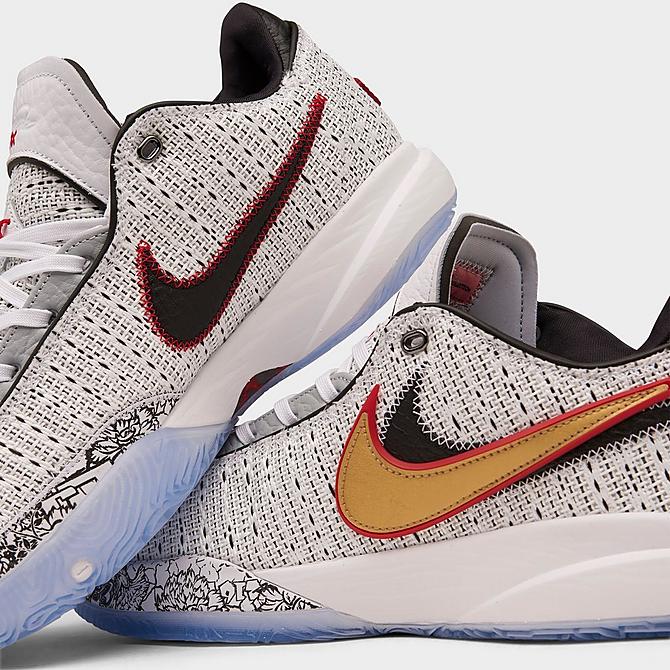 Front view of Nike LeBron 20 Basketball Shoes in White/Metallic Gold/Black/University Red Click to zoom