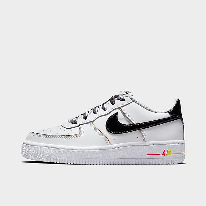 Right view of Big Kids' Nike Air Force 1 Casual Shoes in White/Bright Crimson/Light Voltage Yellow/Black Click to zoom