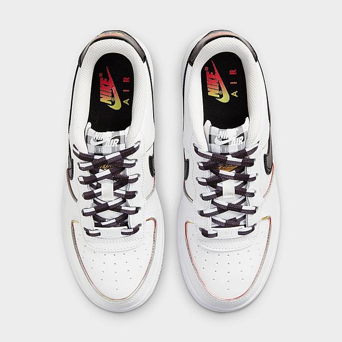 Back view of Big Kids' Nike Air Force 1 Casual Shoes in White/Bright Crimson/Light Voltage Yellow/Black Click to zoom