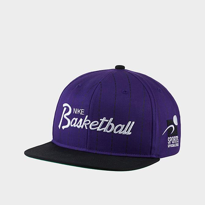 Right view of Nike Pro "Sports Specialties" Script Snapback Hat in Court Purple/Black/White Click to zoom