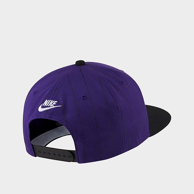 Three Quarter view of Nike Pro "Sports Specialties" Script Snapback Hat in Court Purple/Black/White Click to zoom