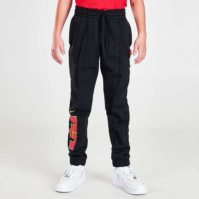 Front Three Quarter view of Boys' Nike LeBron Jogger Pants in Black Click to zoom