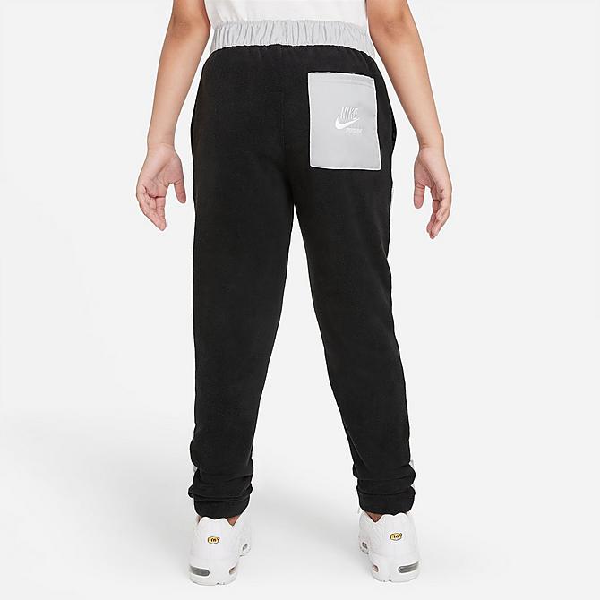 Front Three Quarter view of Girls' Nike Sportswear Heritage Jogger Pants in Black/Light Smoke Grey/White Click to zoom