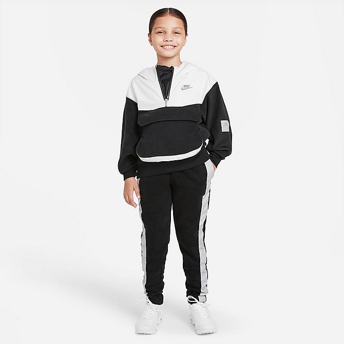 Back Left view of Girls' Nike Sportswear Heritage Jogger Pants in Black/Light Smoke Grey/White Click to zoom