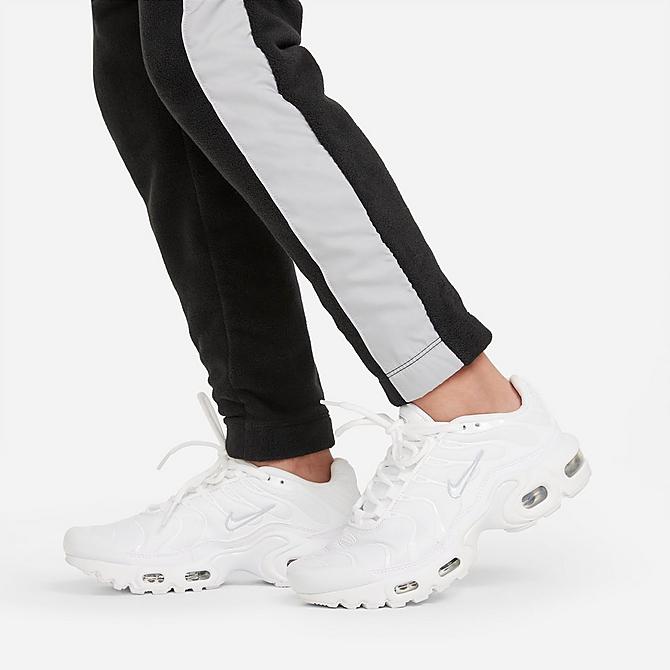 On Model 5 view of Girls' Nike Sportswear Heritage Jogger Pants in Black/Light Smoke Grey/White Click to zoom