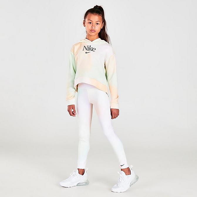Front view of Girls' Nike Dri-FIT One Aura Printed Training Tights in Light Lemon Twist Allover Print Click to zoom