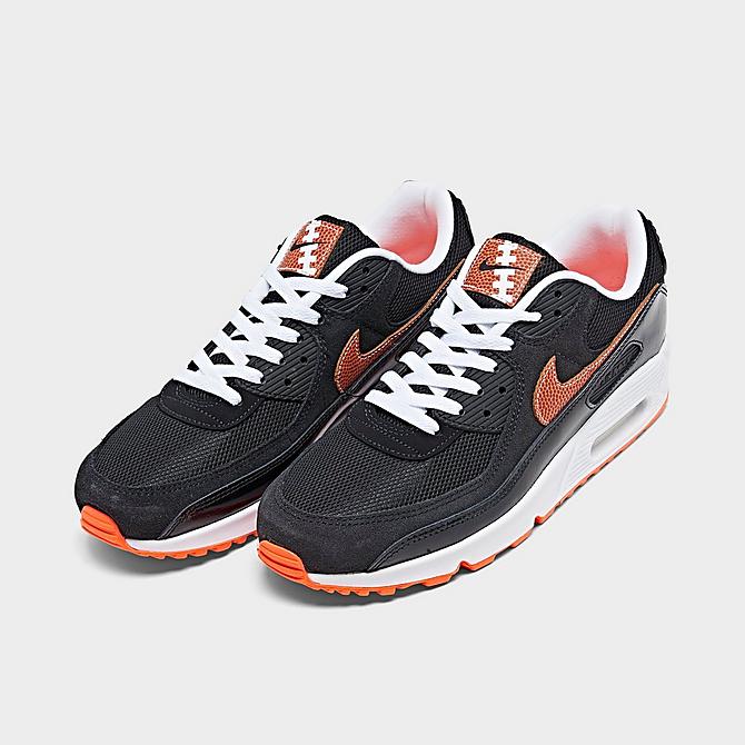 Three Quarter view of Men's Nike Air Max 90 Football Casual Shoes in Black/Multi-Color/White/Hyper Crimson Click to zoom