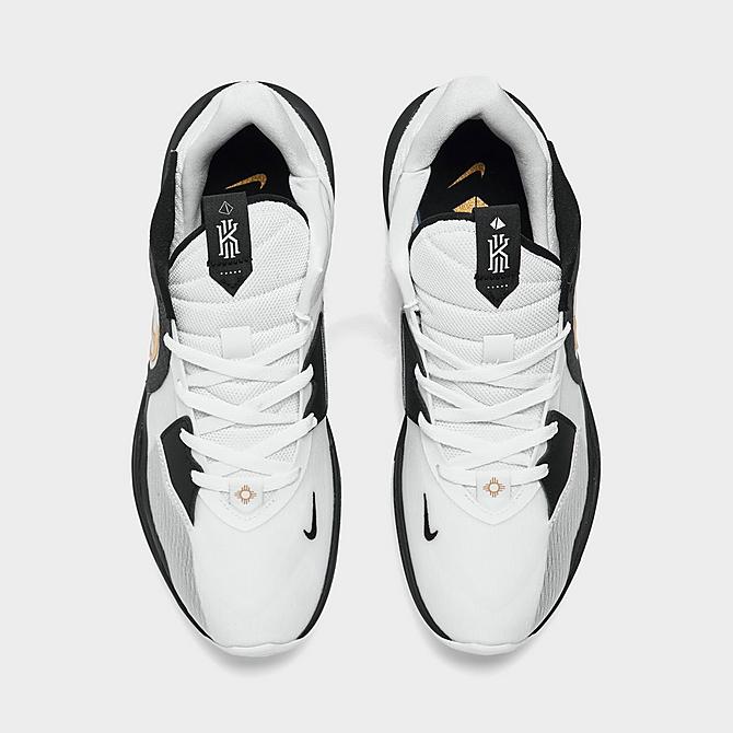 Back view of Nike Kyrie 5 Low Basketball Shoes in White/Metallic Gold/Black Click to zoom