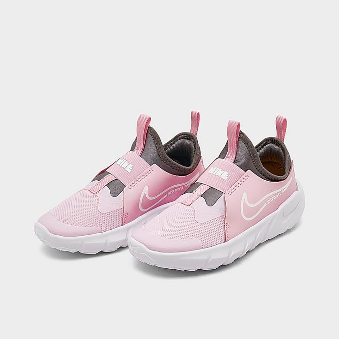 Three Quarter view of Girls' Little Kids' Nike Flex Runner 2 Running Shoes in Light Atomic Pink/Solar Flare/Black Click to zoom