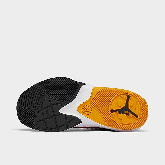Bottom view of Big Kids' Jordan Max Aura 3 SE Basketball Shoes in Gym Red/Black/University Gold Click to zoom