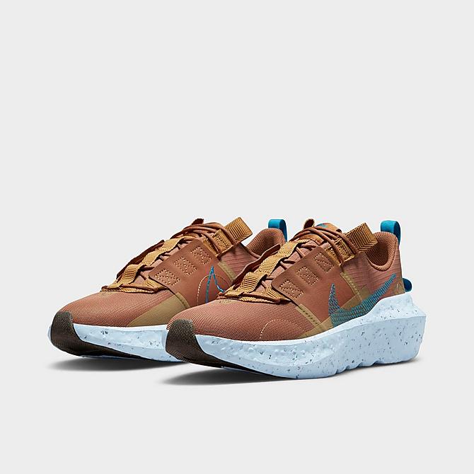 Three Quarter view of Men's Nike Crater Impact SE Casual Shoes in Mineral Clay/Laser Blue/Elemental Gold/Chambray Blue/Gum Light Brown Click to zoom