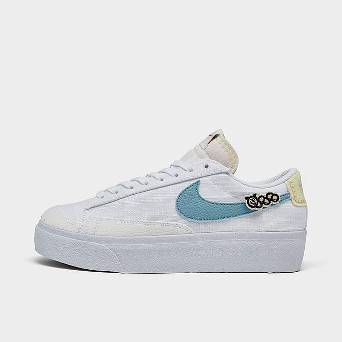 Right view of Women's Nike Blazer Low Platform Next Nature SE Casual Shoes in White/Blue/Pink Oxford Click to zoom