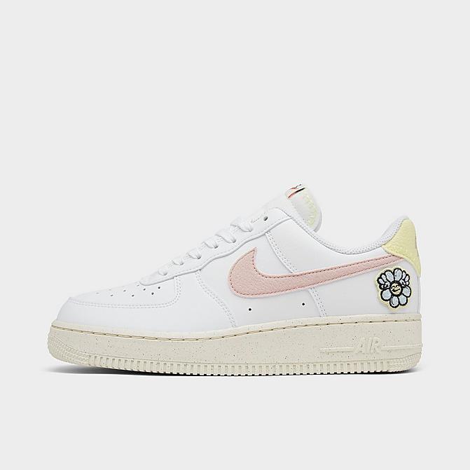 Right view of Women's Nike Air Force 1 '07 SE Air Sprung Casual Shoes in White/Pink Oxford/Blue/Citron Tint Click to zoom