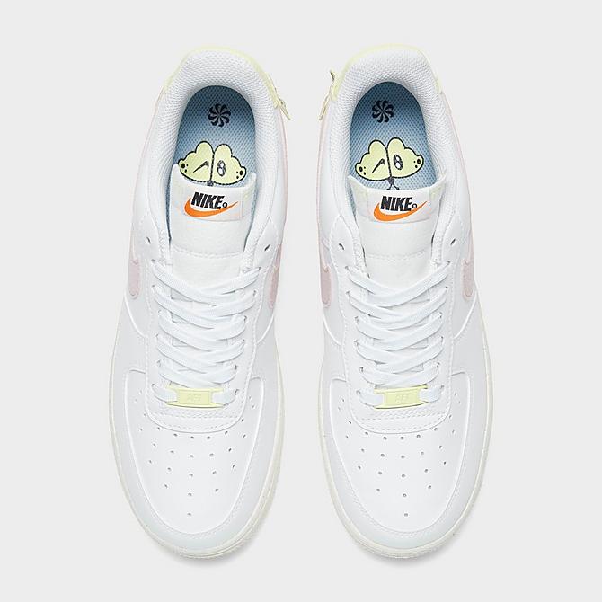 Back view of Women's Nike Air Force 1 '07 SE Air Sprung Casual Shoes in White/Pink Oxford/Blue/Citron Tint Click to zoom