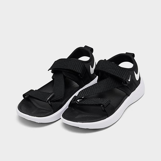 Three Quarter view of Women's Nike Vista Casual Sandals in Black/Black/White Click to zoom
