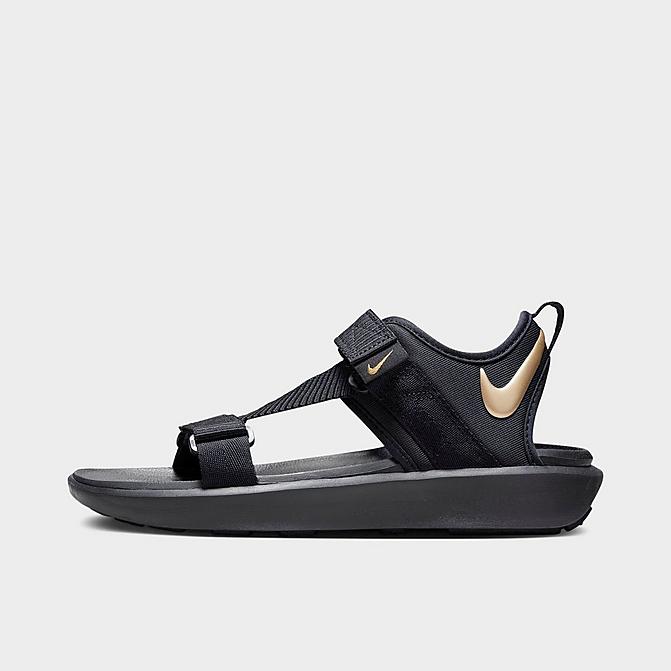 Right view of Women's Nike Vista Casual Sandals in Black/Metallic Gold/Black Click to zoom