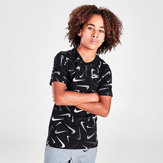 Back Left view of Boys' Nike Allover Print Swooshfetti T-Shirt Click to zoom