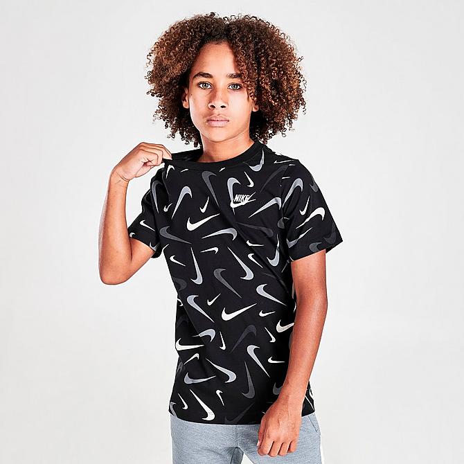 Back Right view of Boys' Nike Allover Print Swooshfetti T-Shirt Click to zoom