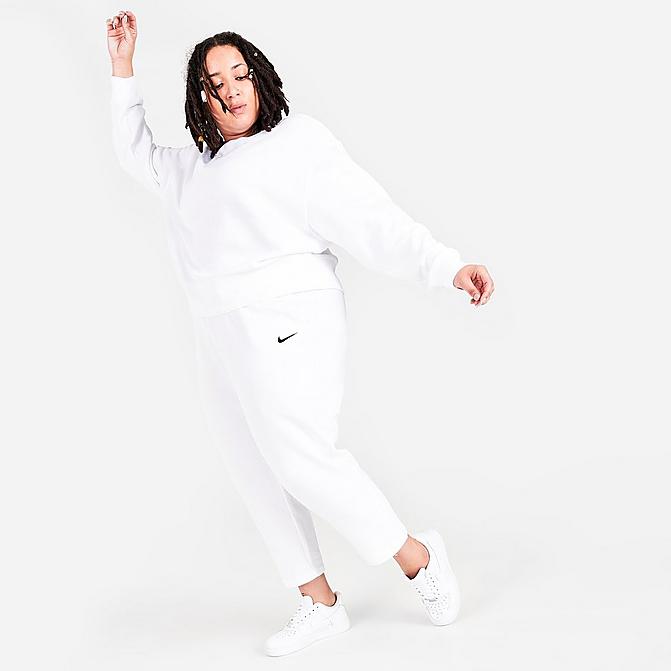 Front view of Women's Nike Sportswear Collection Essentials Fleece Pants (Plus Size) in White/Black Click to zoom