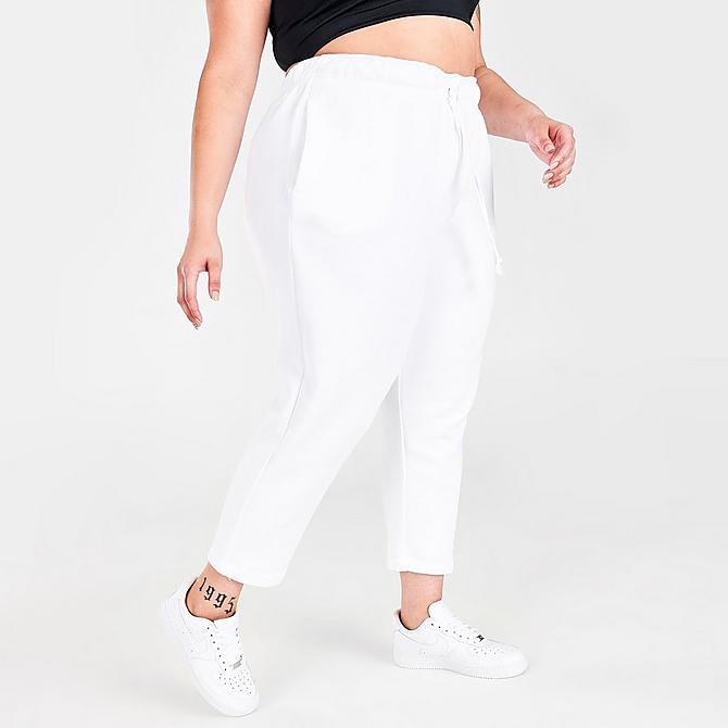 Back Left view of Women's Nike Sportswear Collection Essentials Fleece Pants (Plus Size) in White/Black Click to zoom
