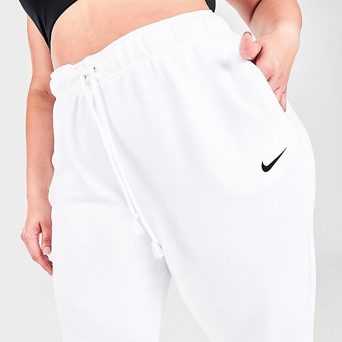 On Model 5 view of Women's Nike Sportswear Collection Essentials Fleece Pants (Plus Size) in White/Black Click to zoom