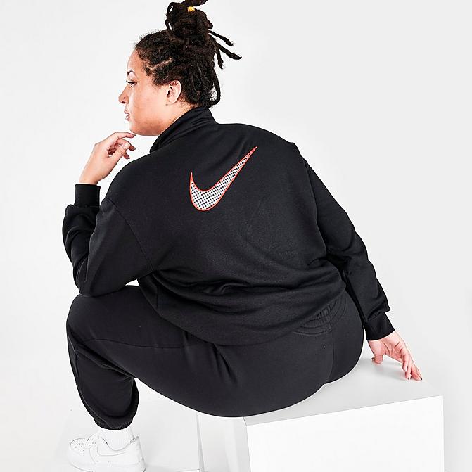 Front view of Women's Nike Sportswear Icon Clash Quarter-Zip Top (Plus Size) in Black/Chile Red Click to zoom