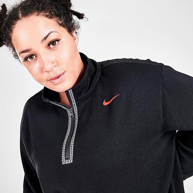 On Model 6 view of Women's Nike Sportswear Icon Clash Quarter-Zip Top (Plus Size) in Black/Chile Red Click to zoom