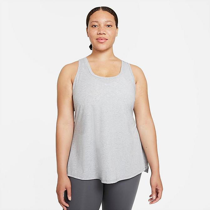 Front view of Women's Nike Dri-FIT One Luxe Training Tank (Plus Size) in Particle Grey/Heather/Reflective Silver Click to zoom