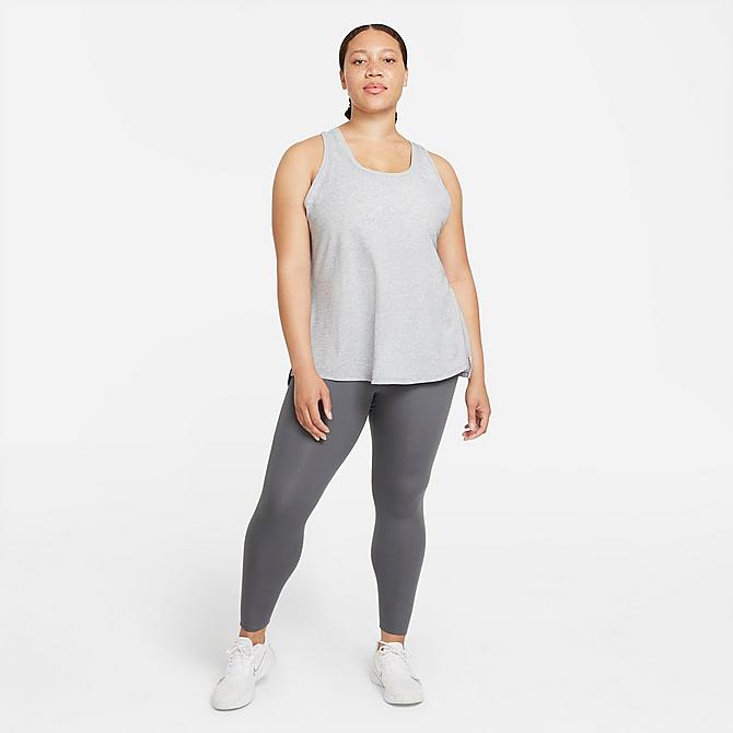 Back Left view of Women's Nike Dri-FIT One Luxe Training Tank (Plus Size) in Particle Grey/Heather/Reflective Silver Click to zoom