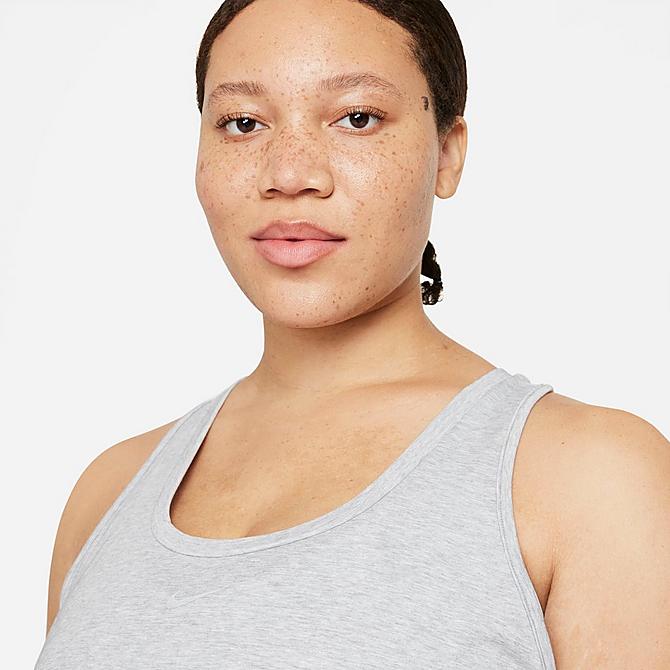 Back Right view of Women's Nike Dri-FIT One Luxe Training Tank (Plus Size) in Particle Grey/Heather/Reflective Silver Click to zoom