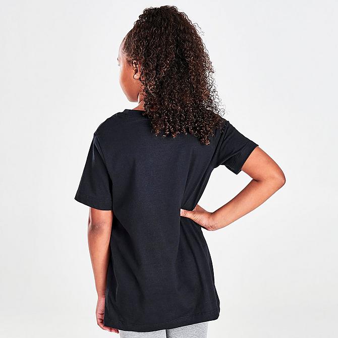 Back Right view of Girls' Nike Sportswear Embroidered Logo Boyfriend T-Shirt in Black Click to zoom