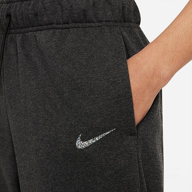 Back Right view of Women's Nike Sportswear Collection Essentials Curve Recycled French Terry Jogger Pants in Black Heather/White Click to zoom