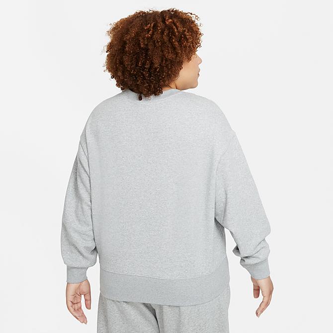 Back Left view of Women's Nike Sportswear Collection Essentials Oversized Fleece Crewneck Sweatshirt in Dark Grey Heather/Base Grey/White Click to zoom