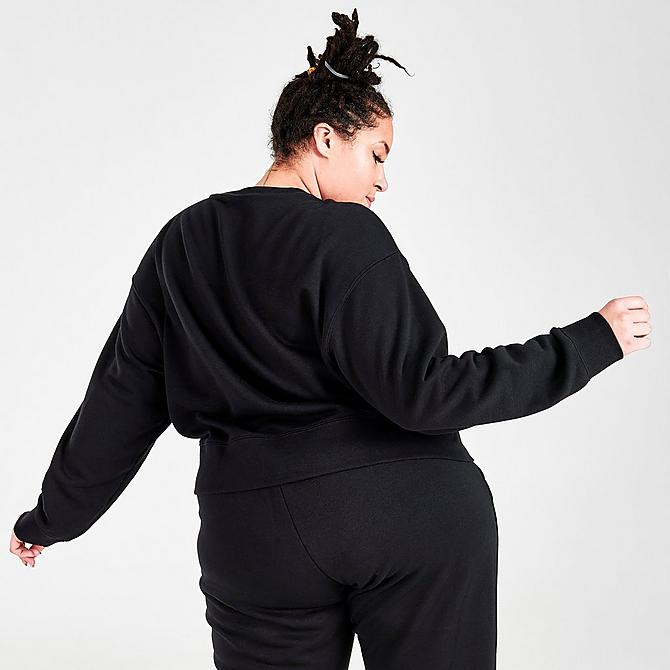 Back Right view of Women's Nike Sportswear Collection Essentials Fleece Crewneck Sweatshirt (Plus Size) in Black/White Click to zoom