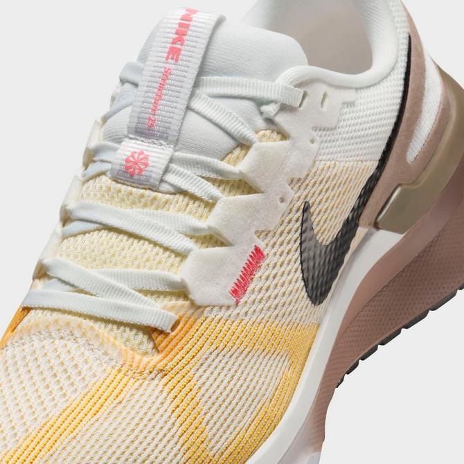 Front view of Women's Nike Air Zoom Structure 25 Running Shoes in Summit White/Black/Mink Brown/Varsity Maize Click to zoom
