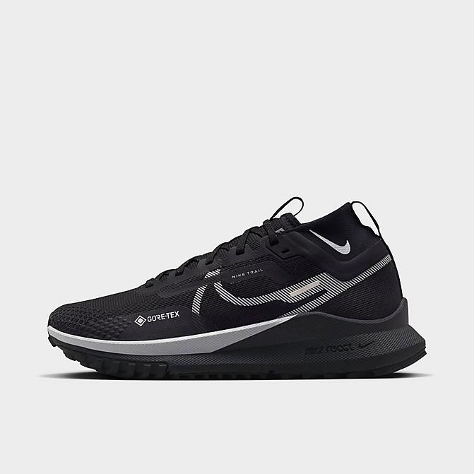 Right view of Women's Nike React Pegasus Trail 4 GORE-TEX Waterproof Trail Running Shoes in Black/Wolf Grey/Reflect Silver Click to zoom