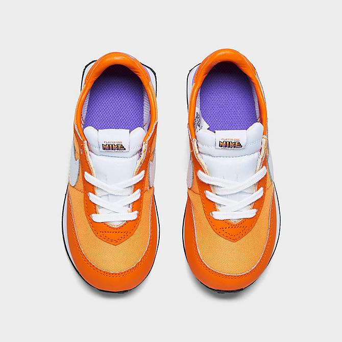 Back view of Kids’ Toddler Nike Waffle Trainer 2 SE Casual Shoes in Kumquat/White/Psychic Purple/Court Purple Click to zoom