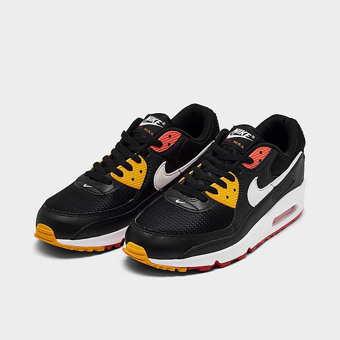 Three Quarter view of Men's Nike Air Max 90 Casual Shoes in Black/Cosmic Clay/Kumquat/White Click to zoom