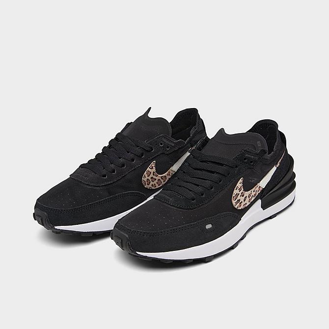Three Quarter view of Women's Nike Waffle One SE Casual Shoes in Black/Multi/Black Click to zoom