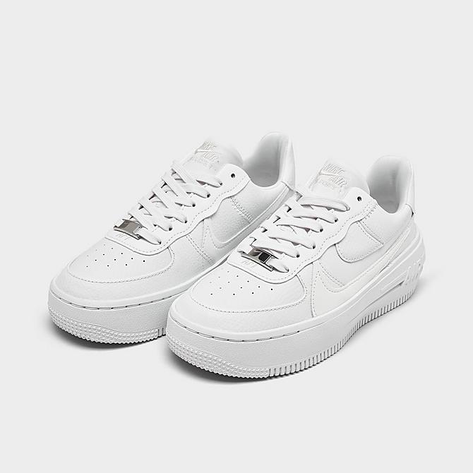 Three Quarter view of Women's Nike Air Force 1 PLT.AF.ORM Casual Shoes in White/Summit White/White/White Click to zoom