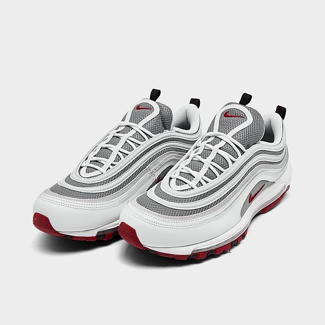 Three Quarter view of Men's Nike Air Max 97 SE Casual Shoes in White/Varsity Red/Particle Grey Click to zoom