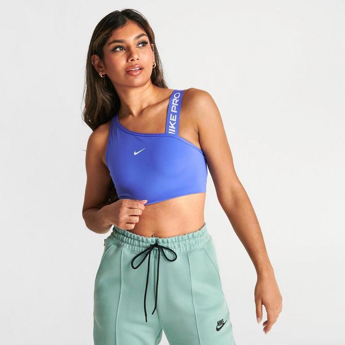Nike Pro Womens Dri-FIT Swoosh Medium Support Asymmetrical Sports Bra Blue  XL