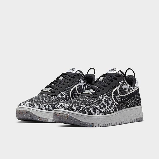 Three Quarter view of Men's Nike Air Force 1 Crater Flyknit Casual Shoes in Black/White/Pure Platinum/Black Click to zoom