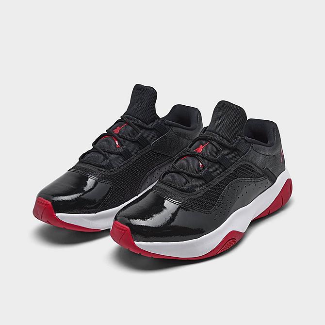 Three Quarter view of Big Kids' Air Jordan 11 CMFT Low Casual Shoes in Black/White-Gym Red Click to zoom