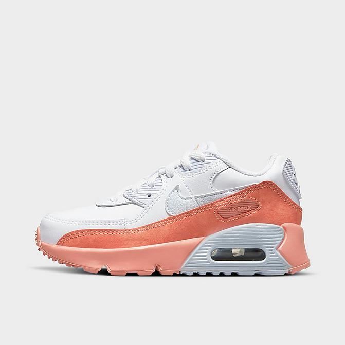 Finish Line Girls Shoes Flat Shoes Casual Shoes Girls Little Kids Air Max 90 LTR SE Casual Shoes in Orange/White/White Size 3.0 Leather 