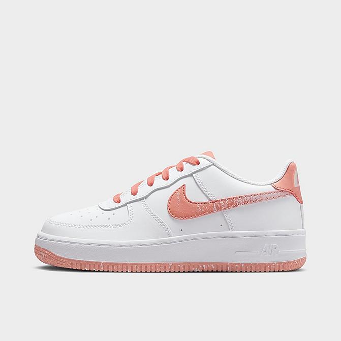 Right view of Girls' Big Kids' Nike Air Force 1 LV8 Casual Shoes in White/Aura/Light Madder Root Click to zoom