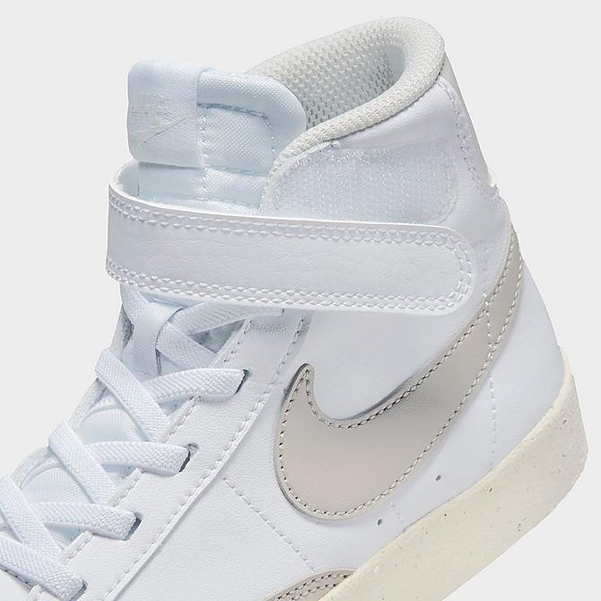Front view of Little Kids' Nike Blazer Mid '77 SE Hook-and-Loop Casual Shoes in White/Volt/Light Bone Click to zoom