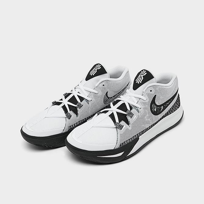 Three Quarter view of Nike Kyrie Flytrap 6 Basketball Shoes in White/White/Black Click to zoom