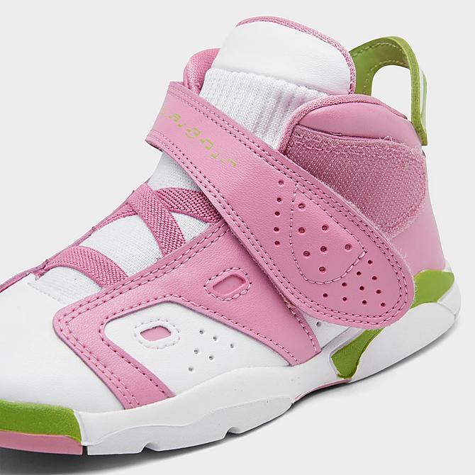 Front view of Girls' Toddler Jordan 6-17-23 Casual Shoes in Elemental Pink/White/Vivid Green Click to zoom